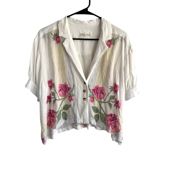 We The Free XS Oversized Big Blooms Button Up Flowy Shirt Stripe Rose - Picture 3 of 7
